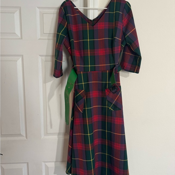 Collectif Plaid Midi Dress - Red, Green, and Yellow - Picture 2 of 5